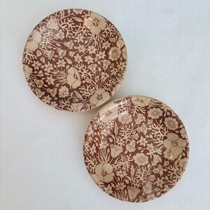 TWO Vtg TEPCO USA Dinerware Brown Floral Transferware Rim Soup Plates 7.5"